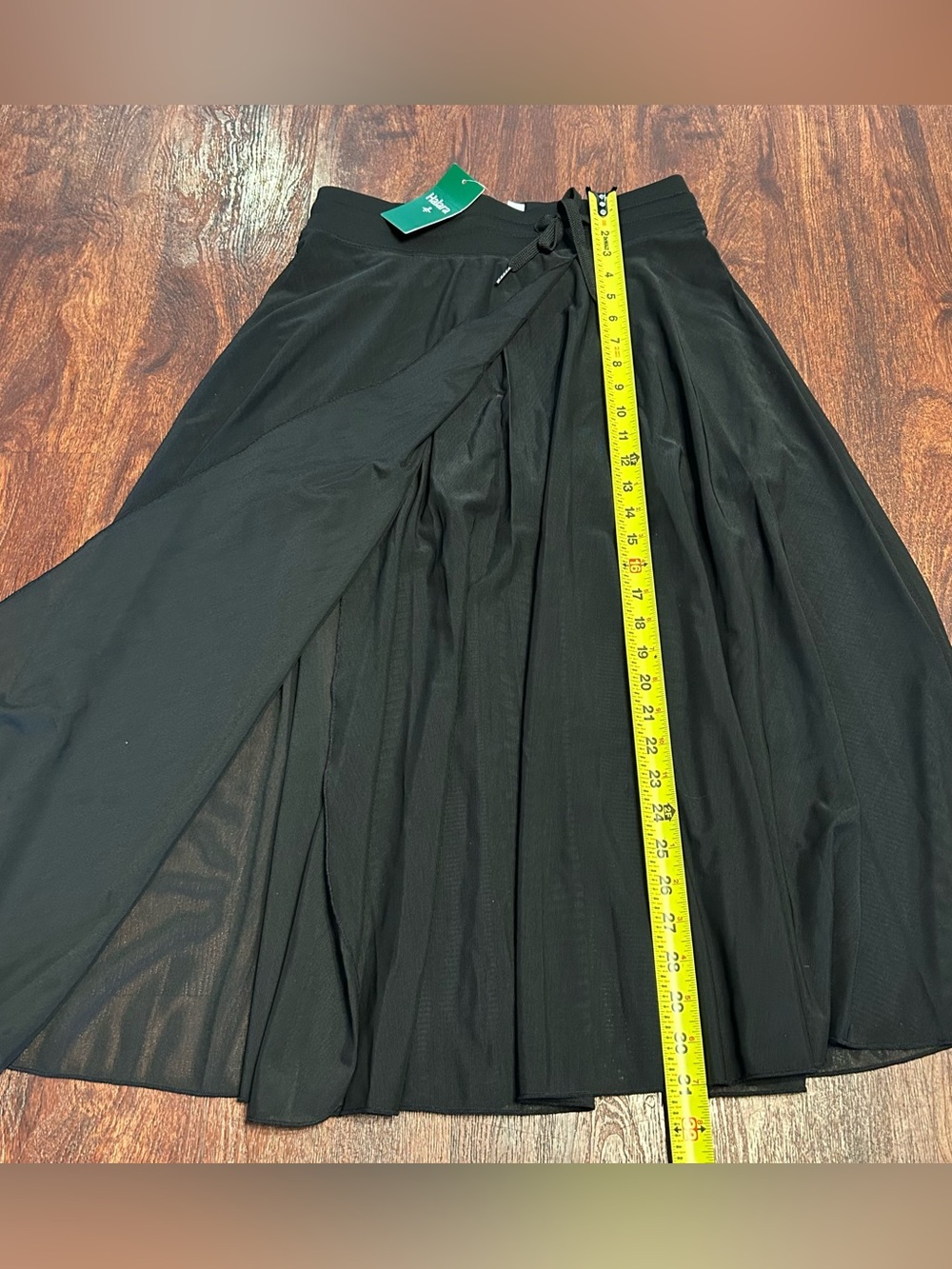 High Waisted Drawstring Contrast Mesh 2-in-1 Pocket Flowy Midi Flare skirt- NWT - Picture 10 of 11